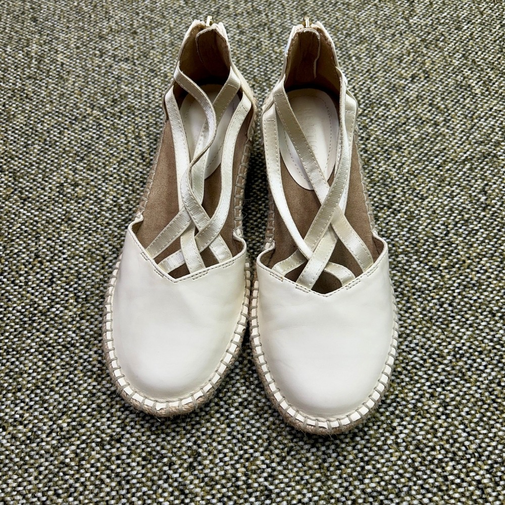 Kenneth Cole Reaction Elastic Wedge Women 6 White Strappy Espadrille